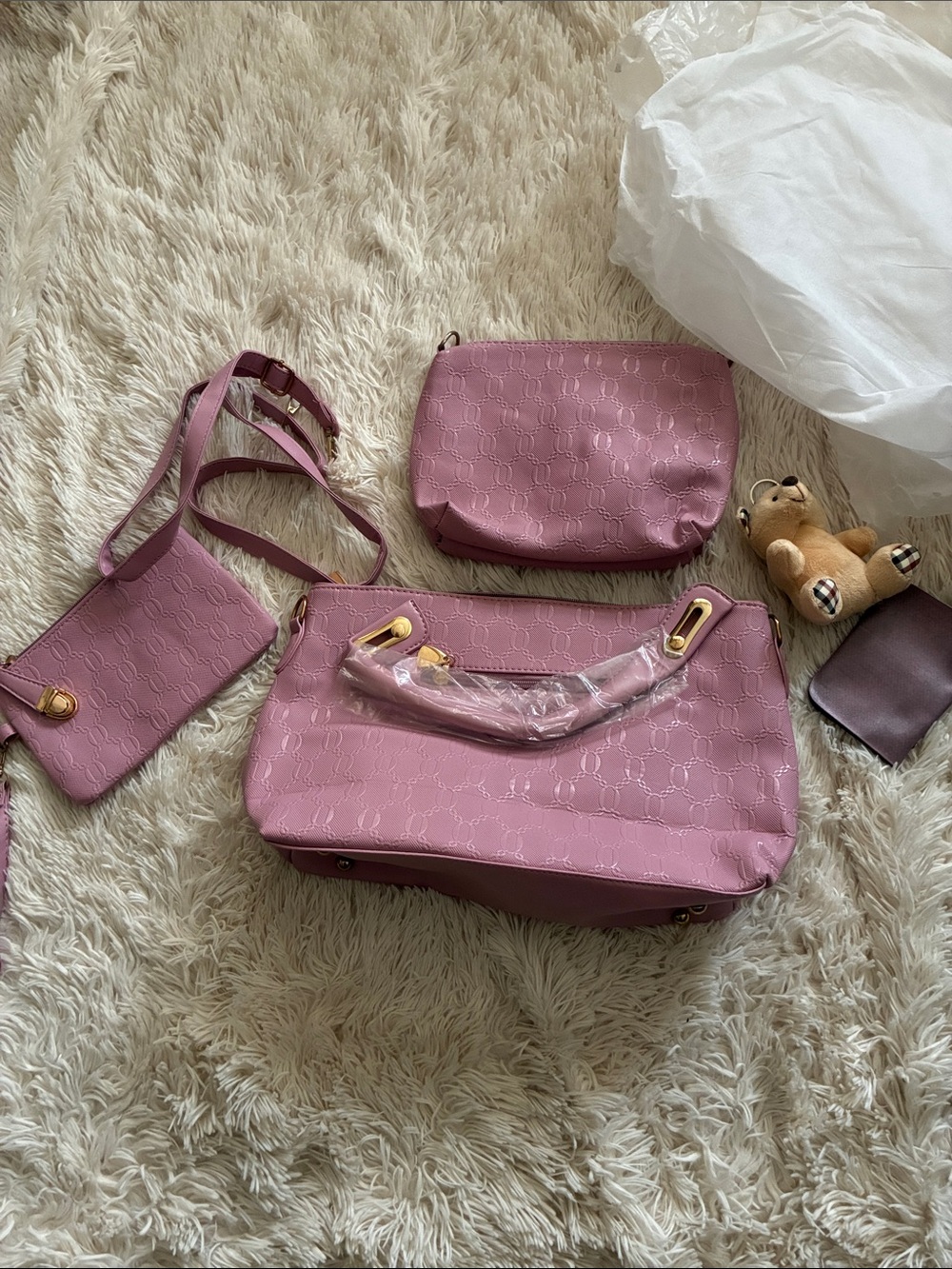 Pink Quilted Women's Handbag Set